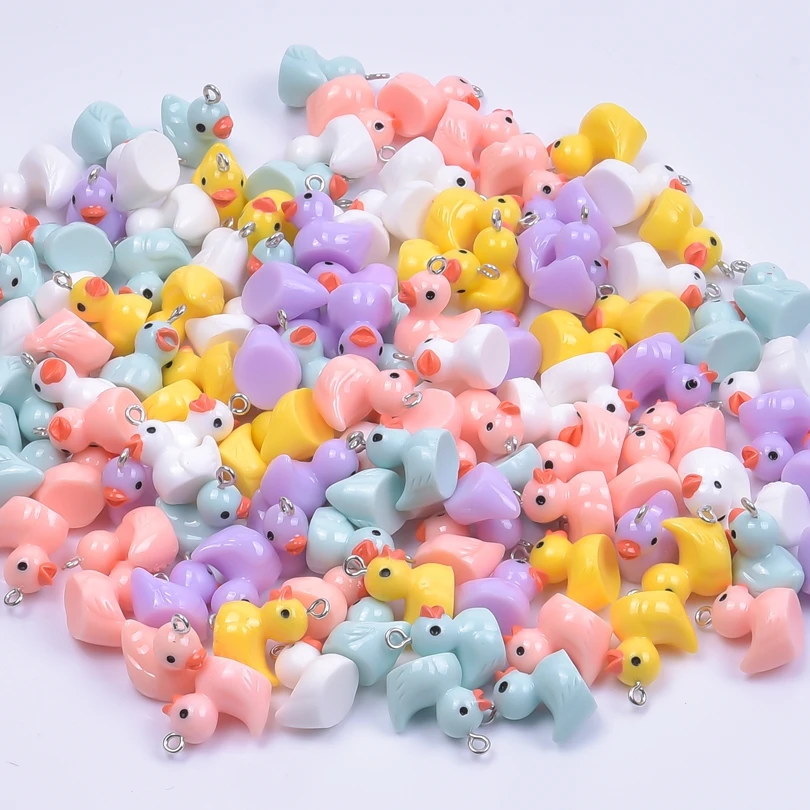 10/30/50/100pcs/Lot Multicolored Resin 3D Duck Charms Cute Animal Pendant For Jewelry Making Diy Earrings Keychain Accessories