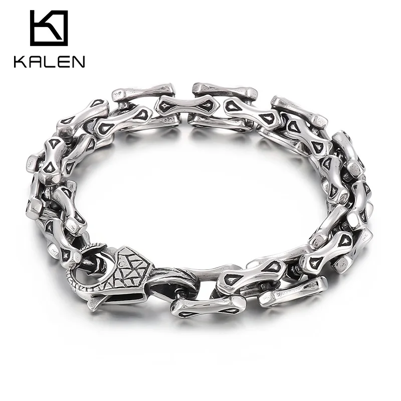 Vintage Stainless Steel Bracelet Bicycle Chain Spliced Bracelet For Men Punk Special Geometric Shapes Jewerly Boyfriend Gifts
