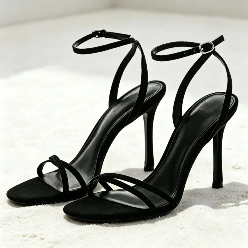 

Элегантные женские туфли на тонком каблуке с перекрестными ремешками, с открытым носком, черные, дизайнерские, для банкетов и вечеринок