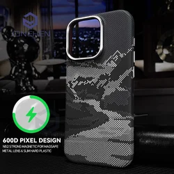 For Magsafe 3D Relief Rivers Carbon Fibre Pattern Case For iPhone 14 15 Pro Max 15pro Wireless Charge Alloy Lens Hard Slim Cover