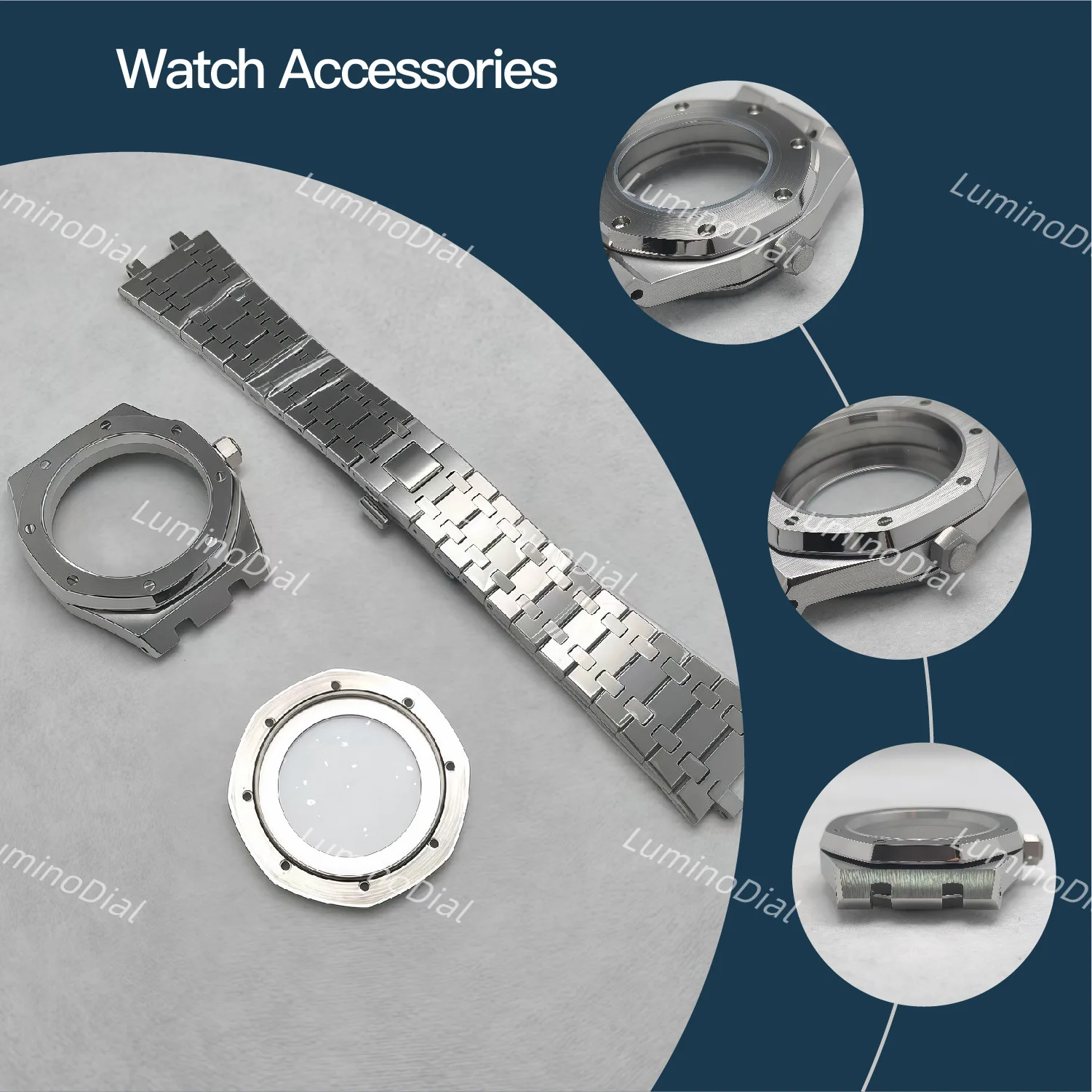 

Men's watch accessories 42.5mm NH34/35/36/38 Case Bracelet Sapphire Glass Waterproof for Royal oak Fit 31.8mm dial