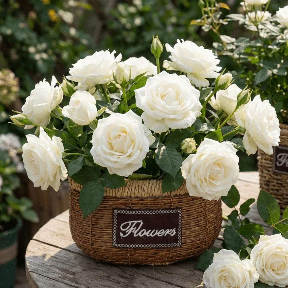 

Rustic Woven Flower Basket Sturdy Decorative Flower Shop Pots Plastic Handcrafted Plant Pot Gift Baskets