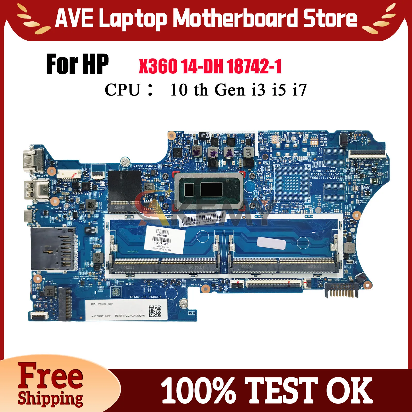 18742-1 ل HP بافيليون X360 14-DH اللوحة الأم للكمبيوتر المحمول مع i3 i5 i7 8th 10th Gen CPU L67766-601 L67767-601 100% تم اختبارها بالكامل