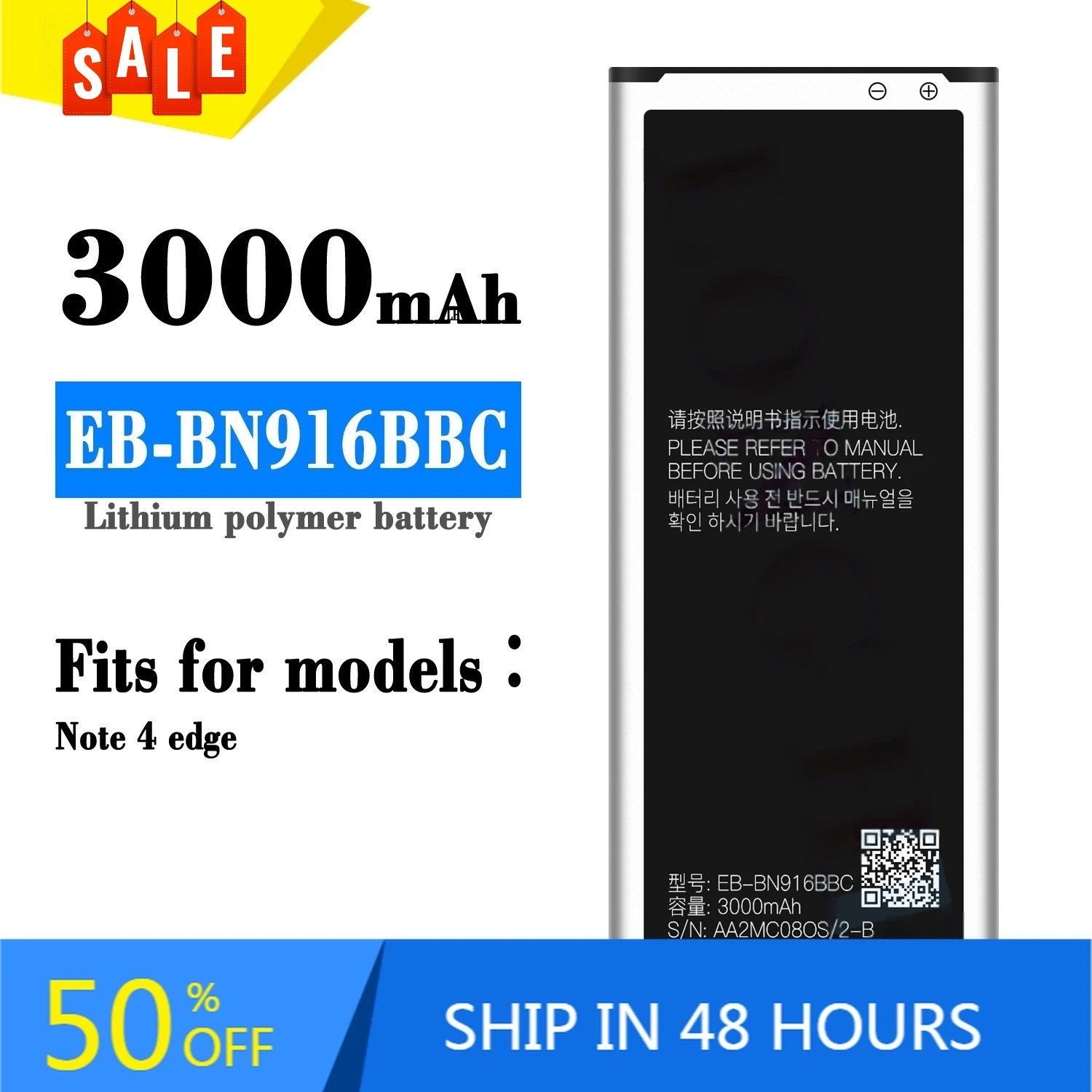 

EB-BN916BBC 3000mAh Mobile Phone Battery for Samsung Note 4 Edge Rechargeable Battery