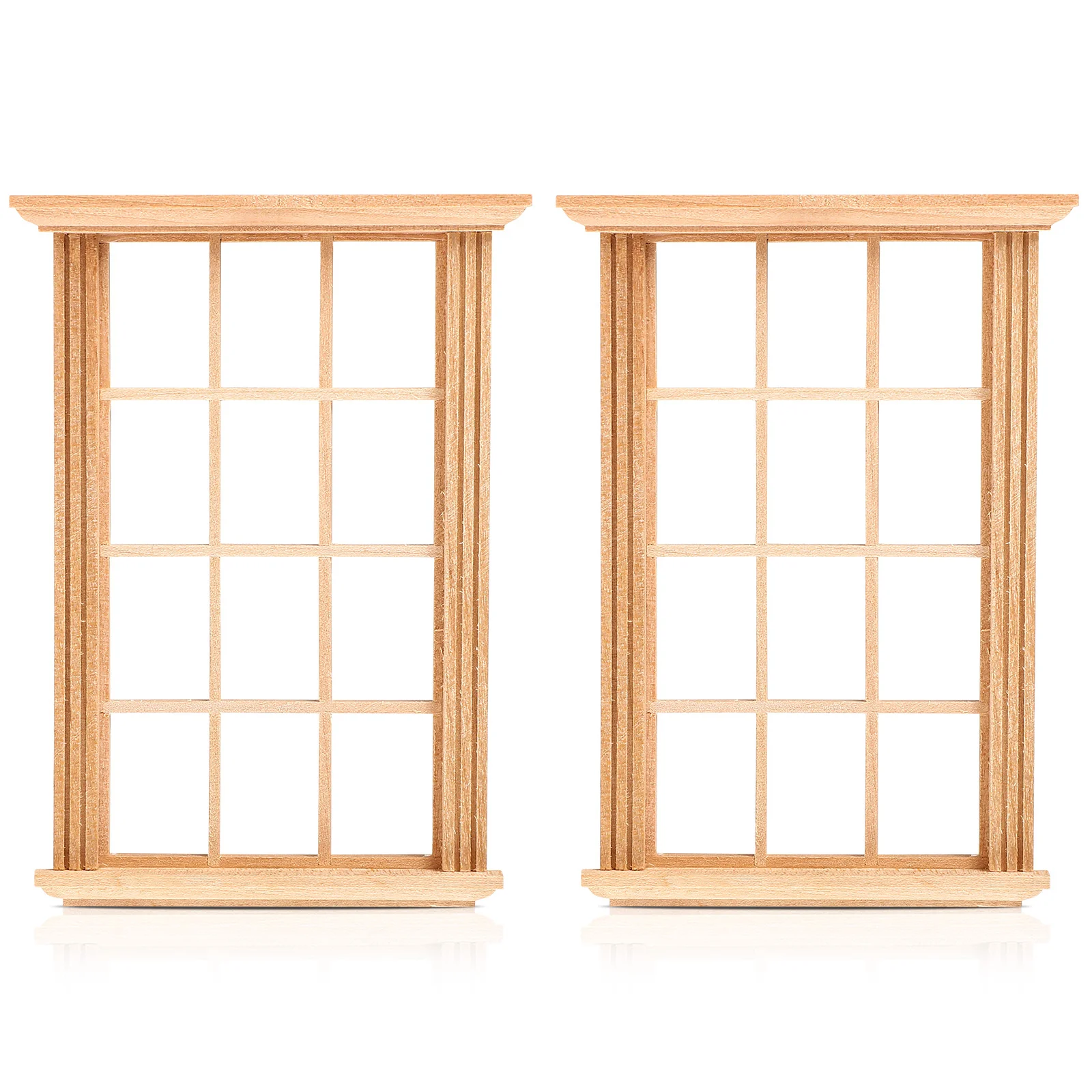 3 Pairs House Model Miniature Decoration Twelve Lattice Window Frame Wooden Decorative Effect