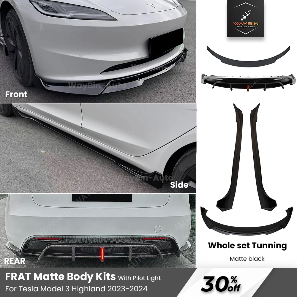 

Tesla 3 Highland 2024 Body Kits FRAT Bumper Lip Rear Diffuser Spoiler Matte Black Tuning For Tesla Model 3 Refesh Accessories