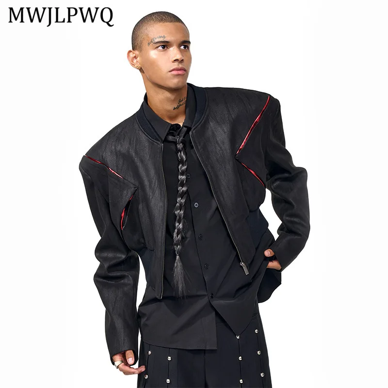 

MWJLPWQ Deconstructed Short Shoulder Pad Jacket Men's High Street Split High-End Stylish Casual Coat Trend 2025 Autumn 11589