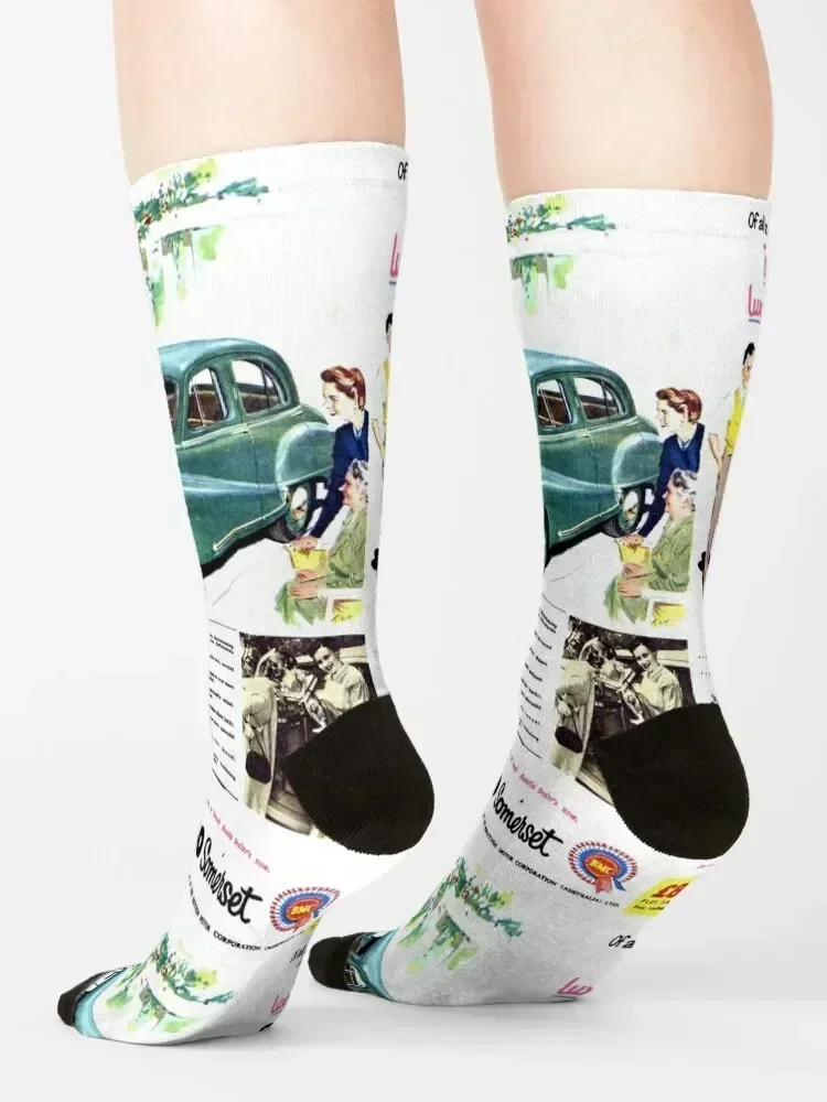 AUSTIN A40 SOMERSET ADVERT 양말 컬러풀한 선물 발가락 스포츠 귀여운 소년 양말 여성용 시스루 할로윈 재미있는 선물 양말 남성용 여성용