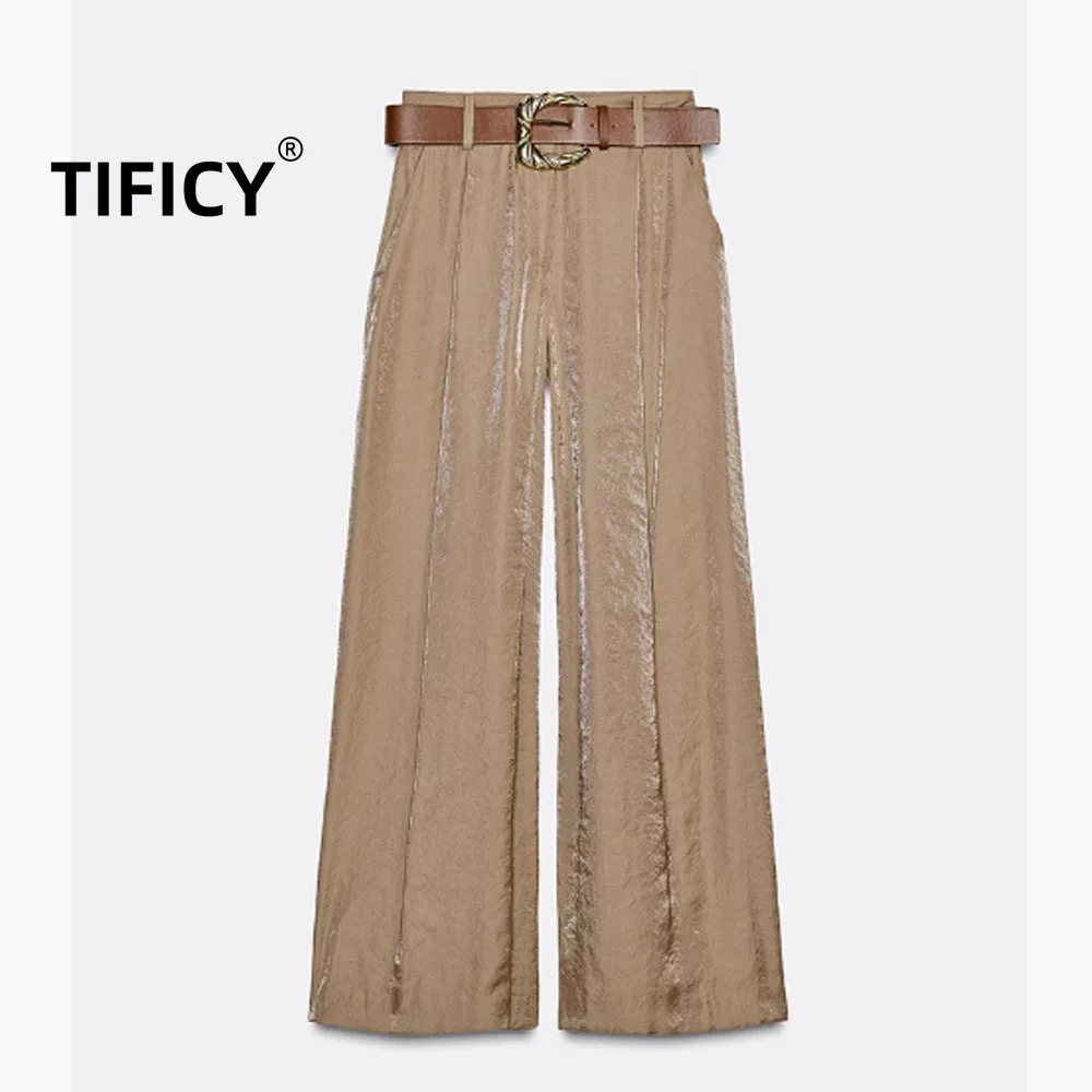

Autumn Spring Pant New Women's Clothing with A Hundred Matching Waistbands and Silk Textured Wide Leg Casual Pants