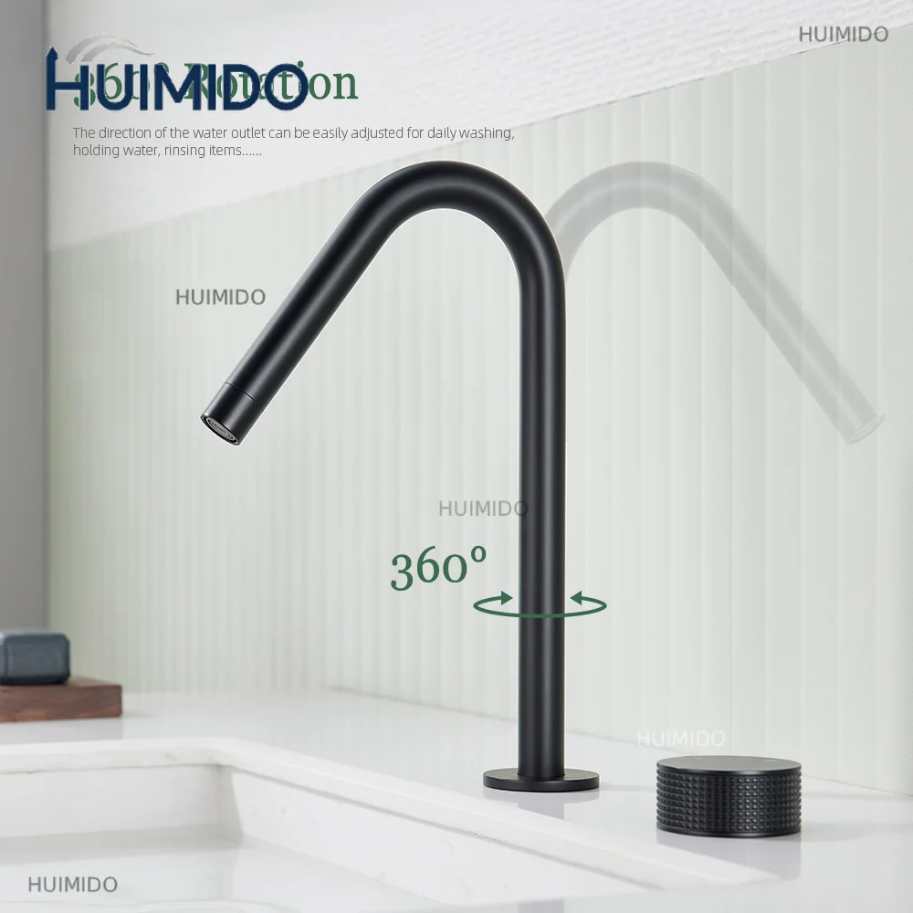 Basin faucet Knurled knob Sink Tap 360 Rotating Spout two holes Desk Mounted Basin Tap Bathroom Widerspread faucet