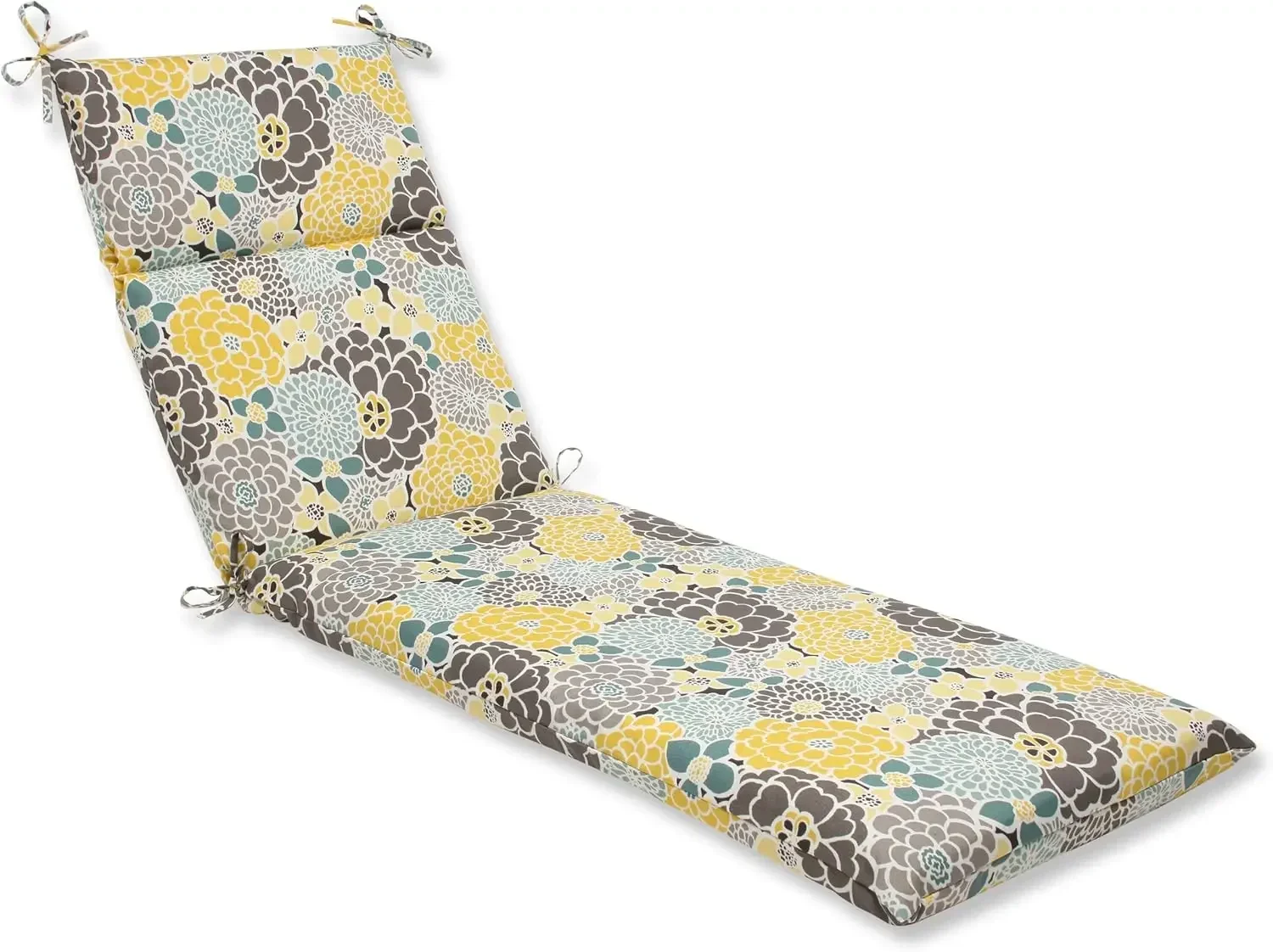 Bright Floral Indoor/Outdoor Split Back Chaise Lounge Cushion with Ties,Plush Fiber Fill, Weather, and Fade Resistant