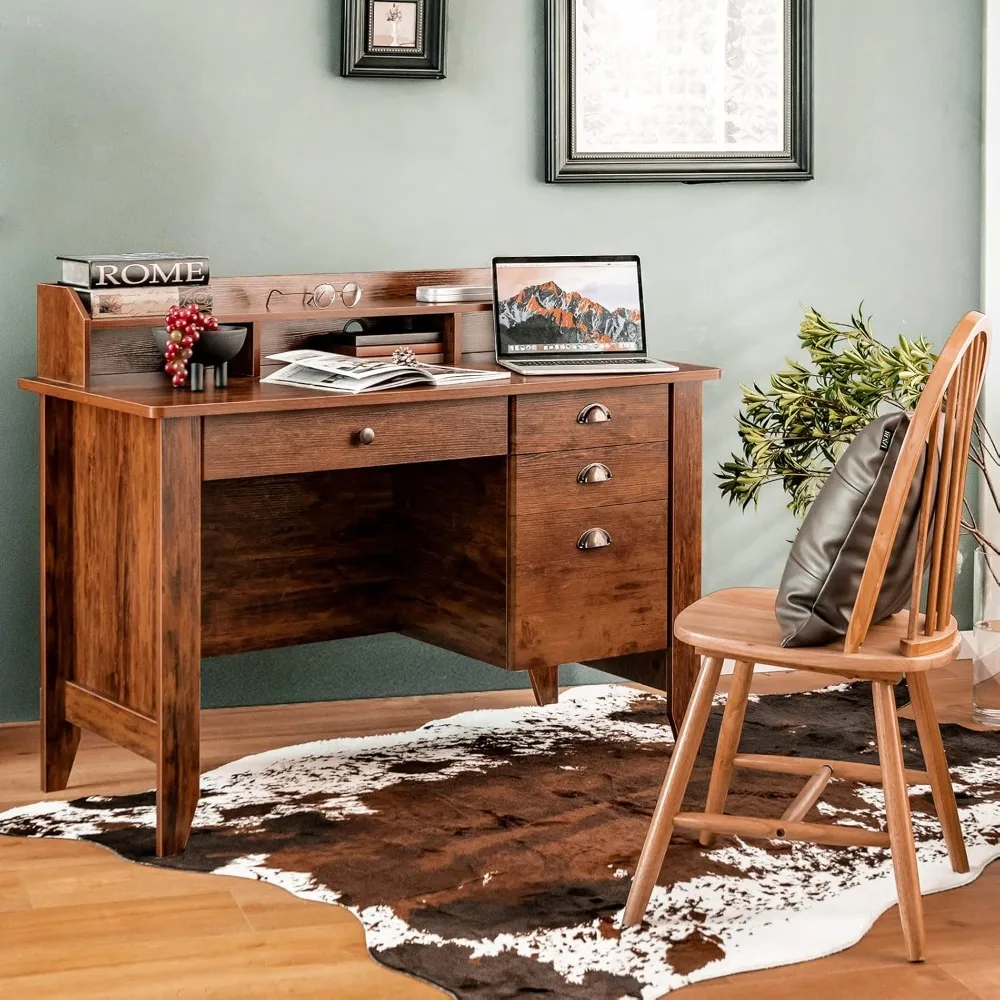 Computer Desk with 4 Storage Drawers & Hutch, 48