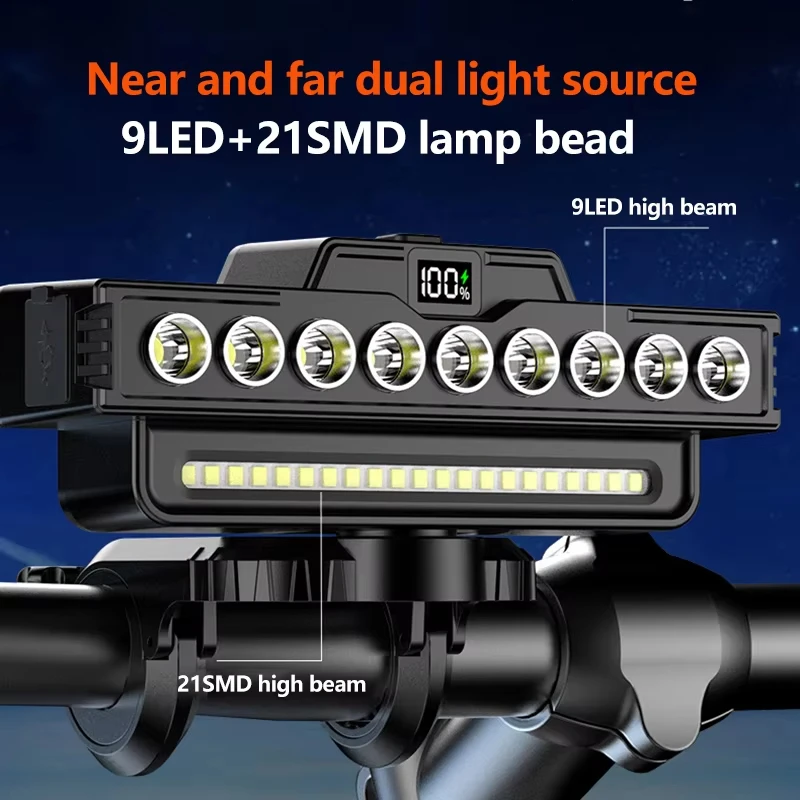 Bicycle Headlight with Remote 9 Beads USB Charging Cycling Horn Light MTB Road Bike Front Light LED Waterproof Flashing Lamp - view 4