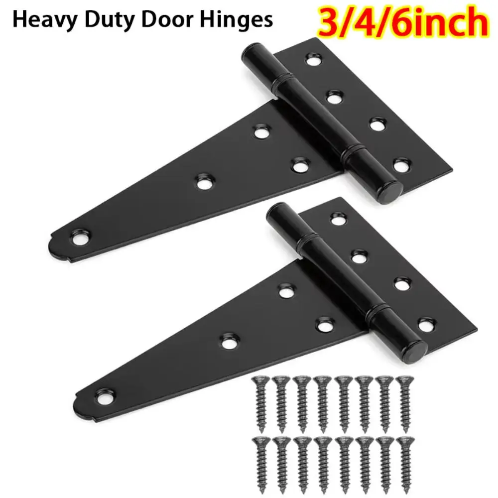 3/4/6inch Door Hinges Metal Rustproof Gate Strap Hinges Heavy Duty with Screws T Shaped Door Hinges