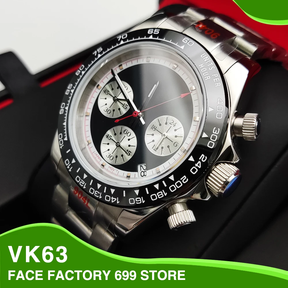 

The latest fashion business 40mm quartz chronograph Men's watch VK63 movement sapphire crystal red dial chronograph clock