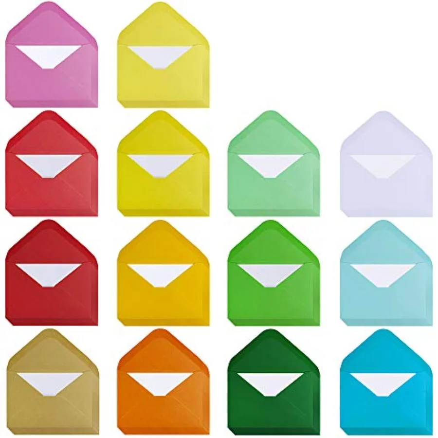 

140 Sets Colorful Mini Envelopes with White Blank Business Cards Note Cards 14 Colors Small Gift Card Tiny Envelopes Pocket Env
