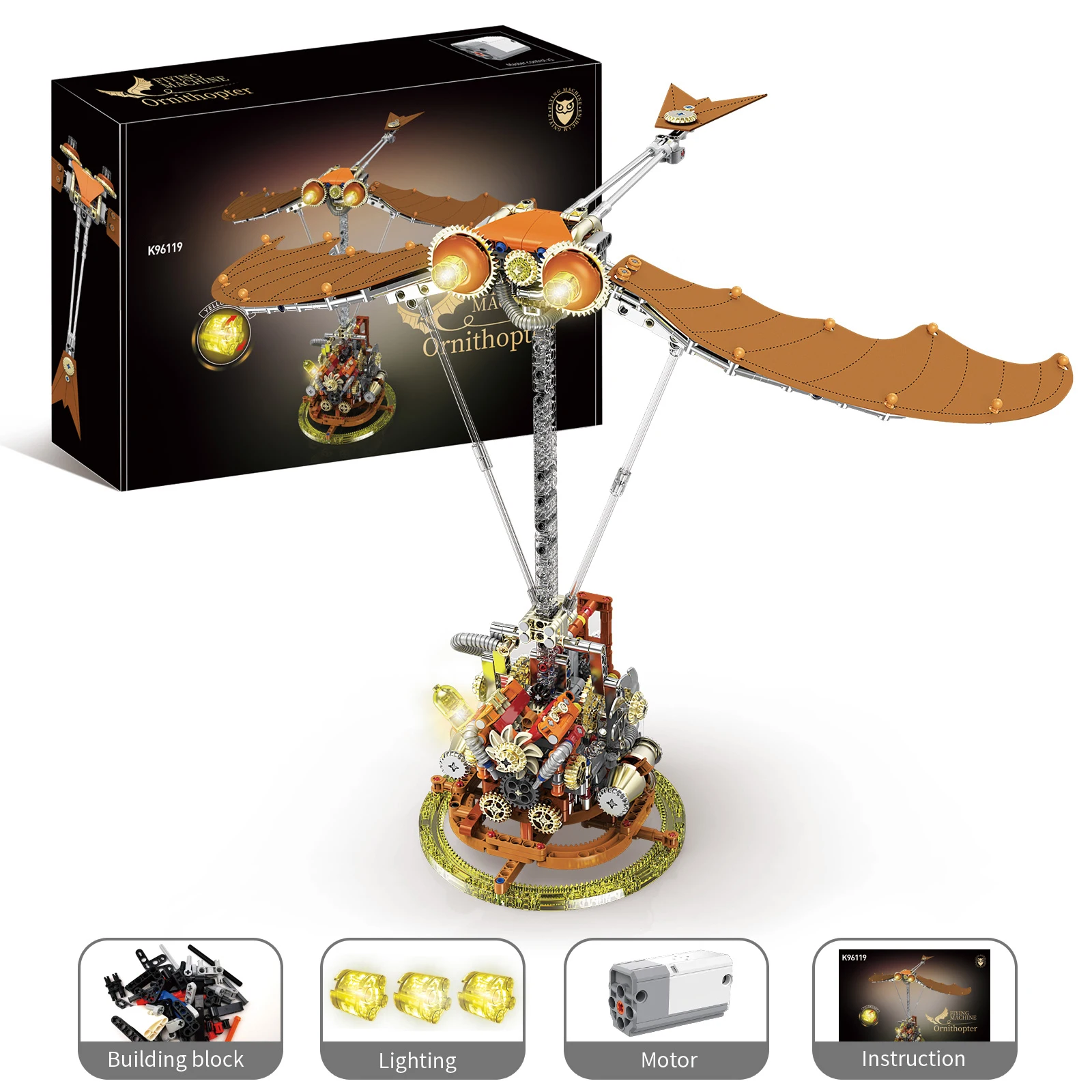 

K96119 mechanical ornithopter building blocks toys kit, simulated dragonfly model assembly, children's birthday toy gift