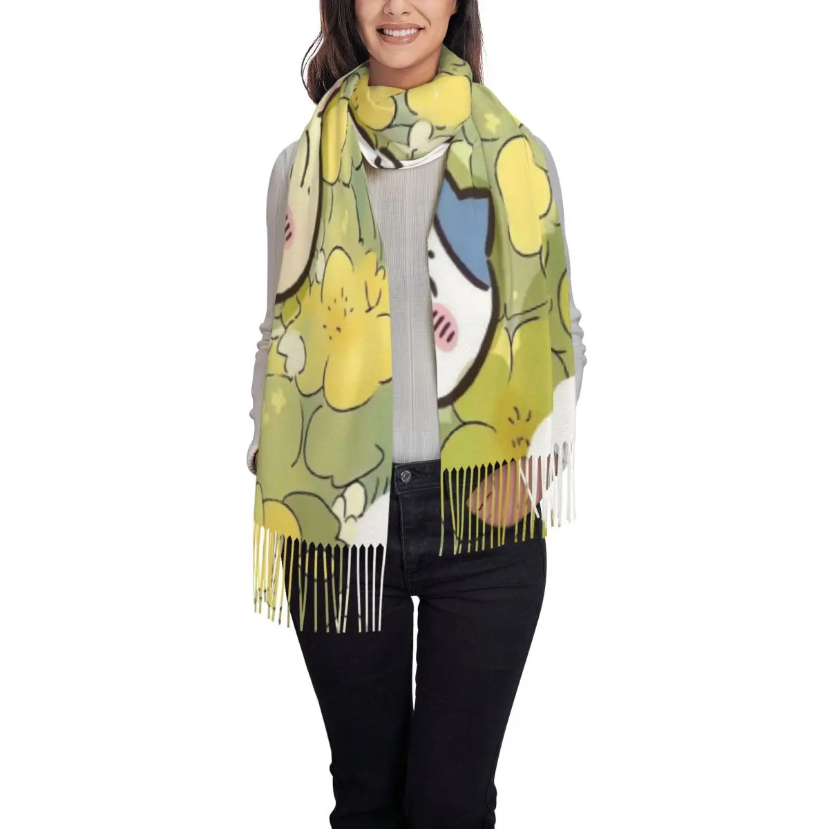 مخصص مطبوعة Chiikawa الكرتون وشاح النساء الرجال الشتاء الدافئة والأوشحة شال التفاف