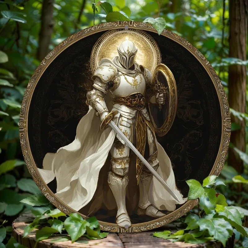 

Round Metal Aluminum Sign, Warrior Themed 2D Flat Print, Decorative Art for Home, Christmas, Holiday Gift, Artist Drawing Set