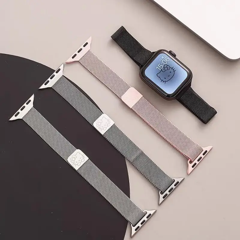 Cute Sanrio Hello Kitty Apple Watch Strap Milan Magnetic Fits Iwatch 9/8/7/6/5/4/3/2/1 Se Ultra2 38/40/41/42/44/45/49Mm