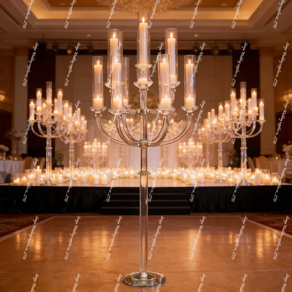 1-12pcs H130cm  9 arms Clear Wedding Table Centerpiece Event Glass Flower Stand Center pieces for Wedding Stage Prop
