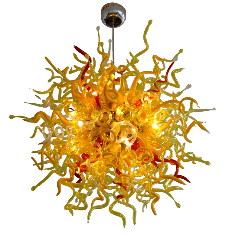 Modern Led Chandelier Round Pendant Lamp Antique Hand Blown Yellow Amber Glass Lampshade Loft Art Decorative Lighting Fixture