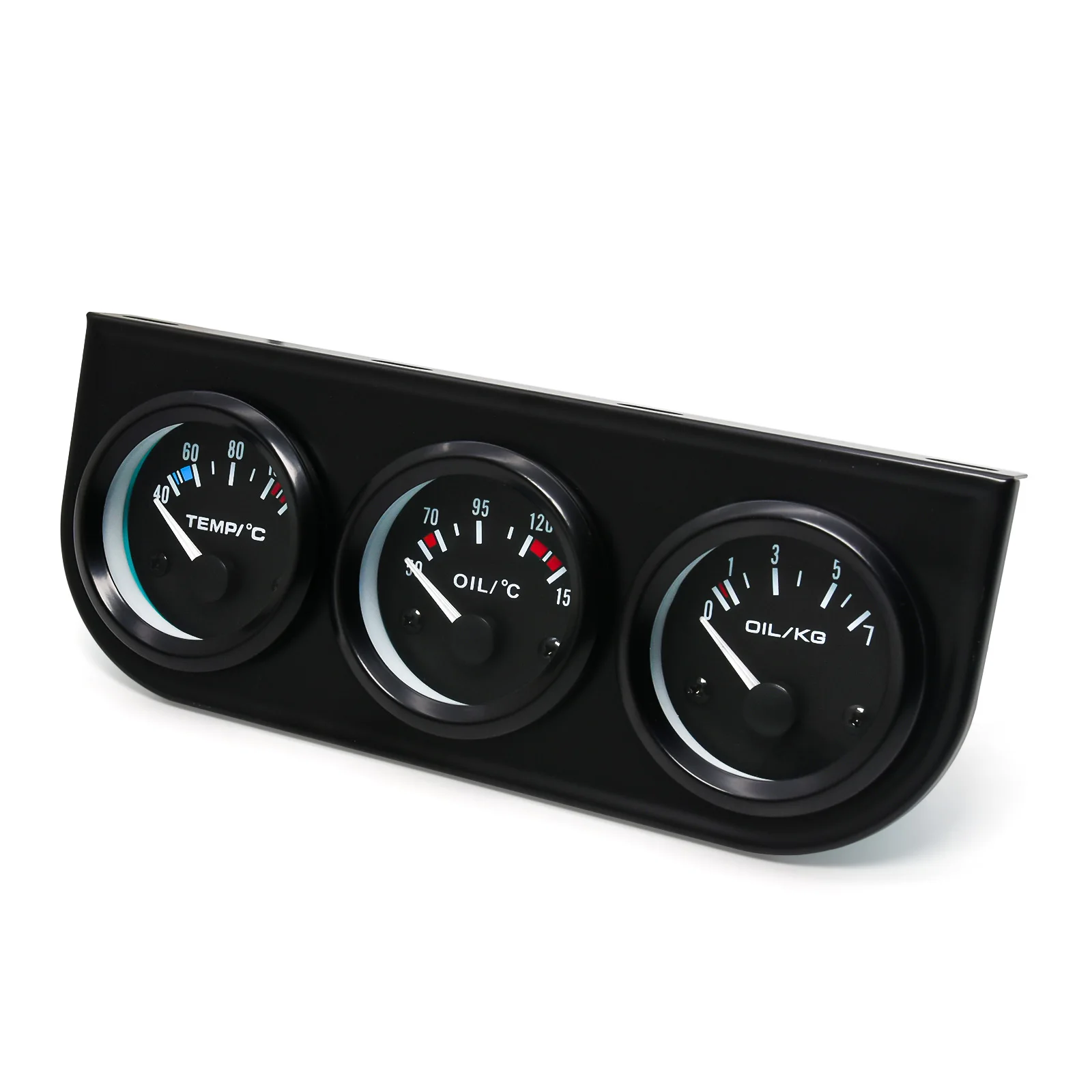 Oil Temp Oil Pressure Volt Gauge 52mm 3 in 1 Triple Gauge Kit Black/Chrome Bezel Black/White Face With Temp&Pressure Sensor