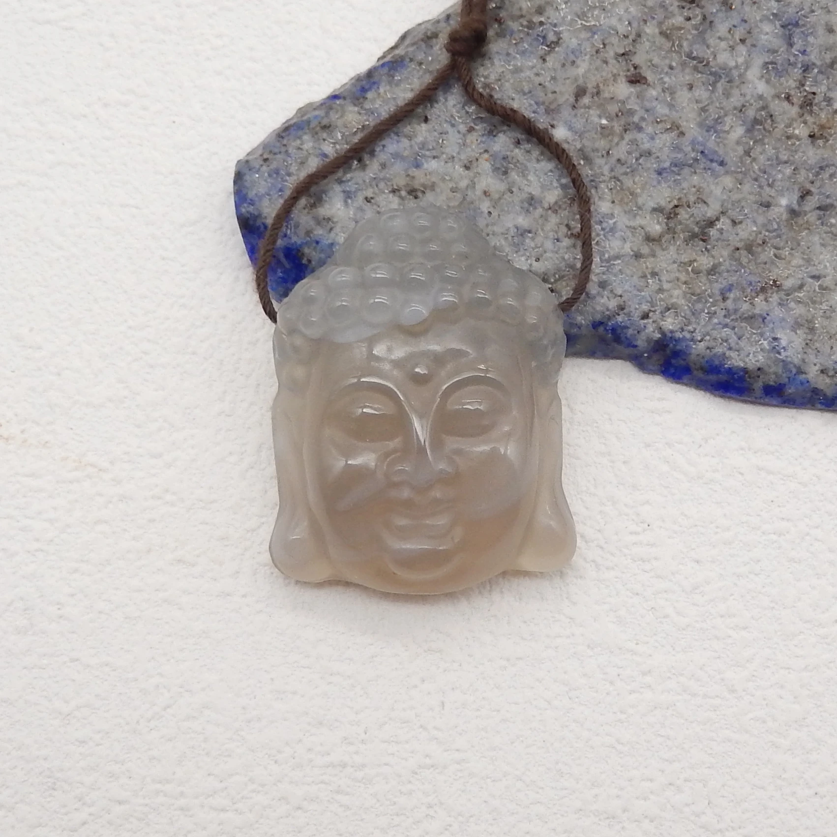 Natural Stone Agate Carved Tathagata Buddha Head Lucky Amulet Pendant,Necklace Accessories For Women Men 31x25x10mm 12g