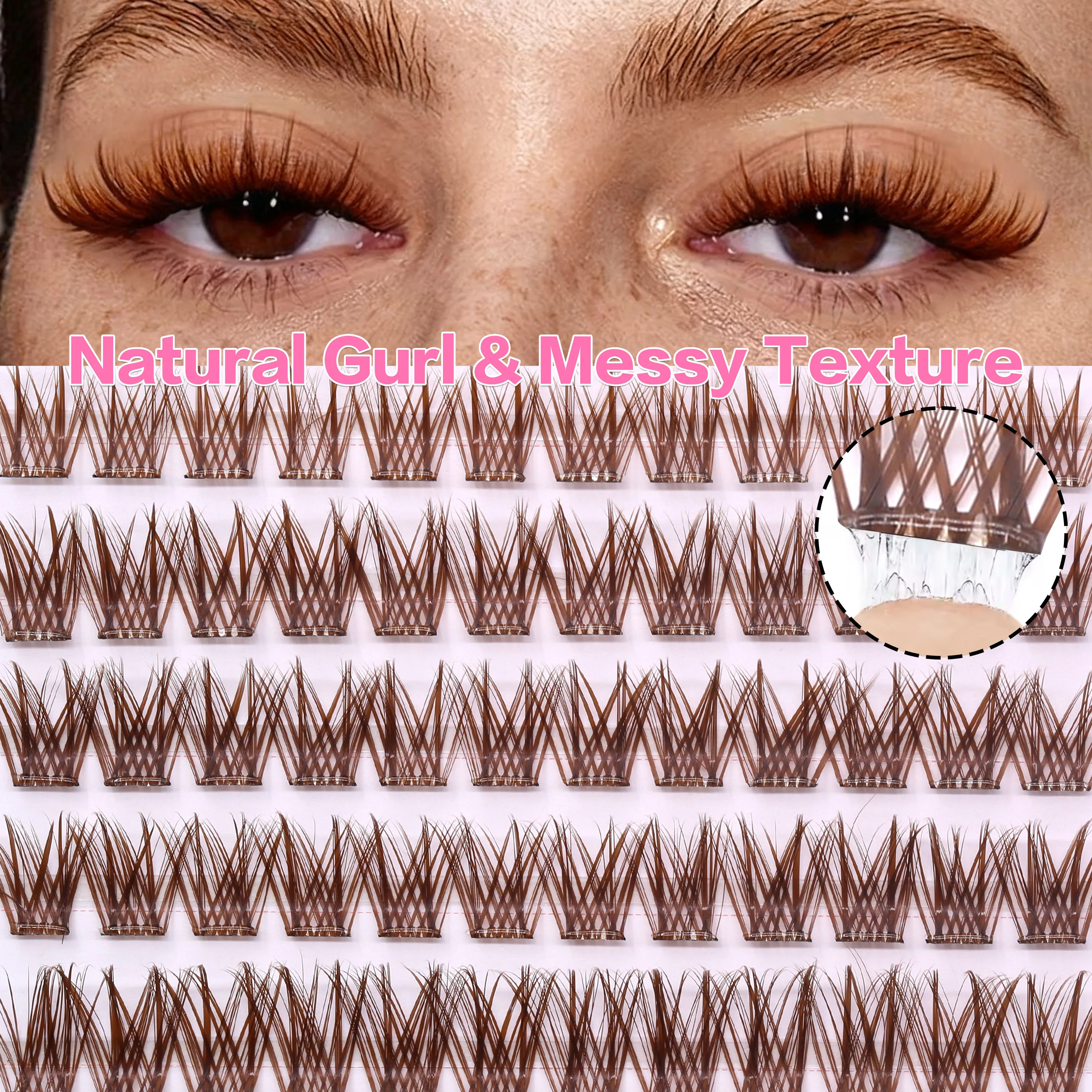 10 Reihen, braune Farbe, DIY, selbstklebend, natürlicher und langer Stil, vergrößert die Augen, anfängerfreundlich, weiche Fasern, wiederverwendbar 2-3 Mal. – Detail 5