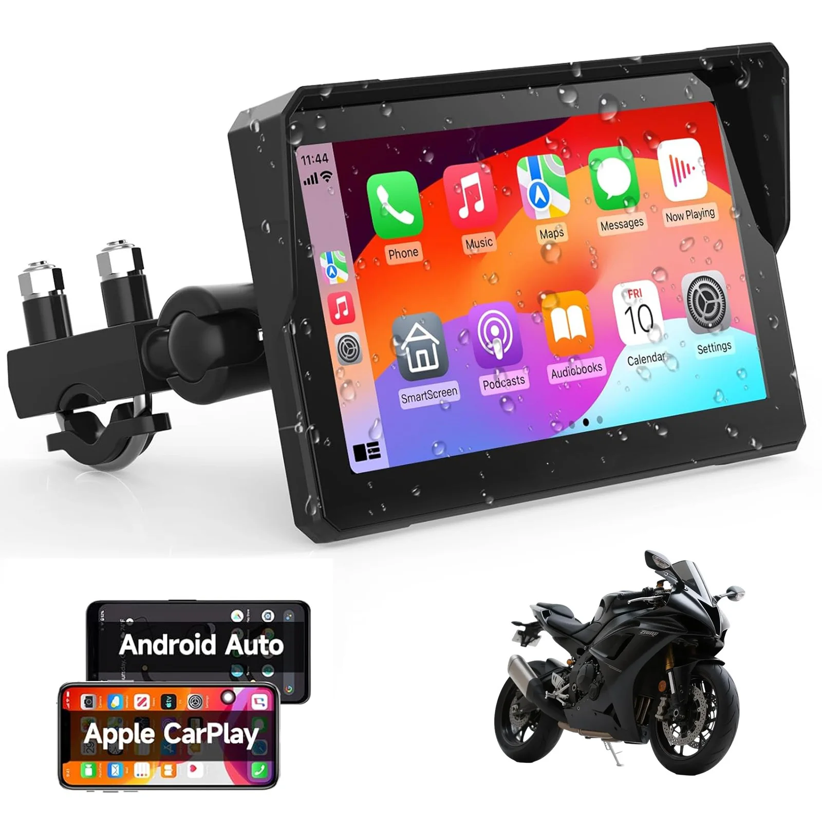 

7-дюймовый мотоциклетный видеорегистратор с GPS-навигацией, мультимедийный плеер, беспроводной CarPlay, Android Auto, водонепроницаемый экран IPX7