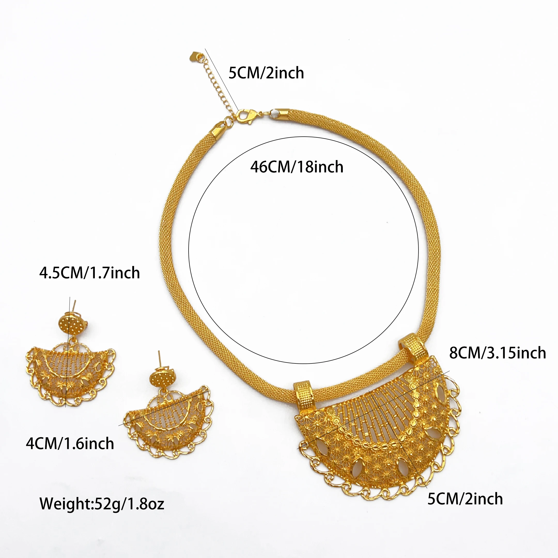 Nigerianisches 24k vergoldetes Schmuckset für Damen, Dubai Halskette, Ohrringe, Schmuck, brasilianische afrikanische Brautsets – Detail 6