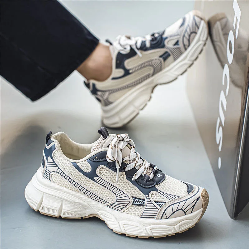 Men's new breathable mesh sports shoes men's Korean version trendy versatile thick sole casual running dad shoes