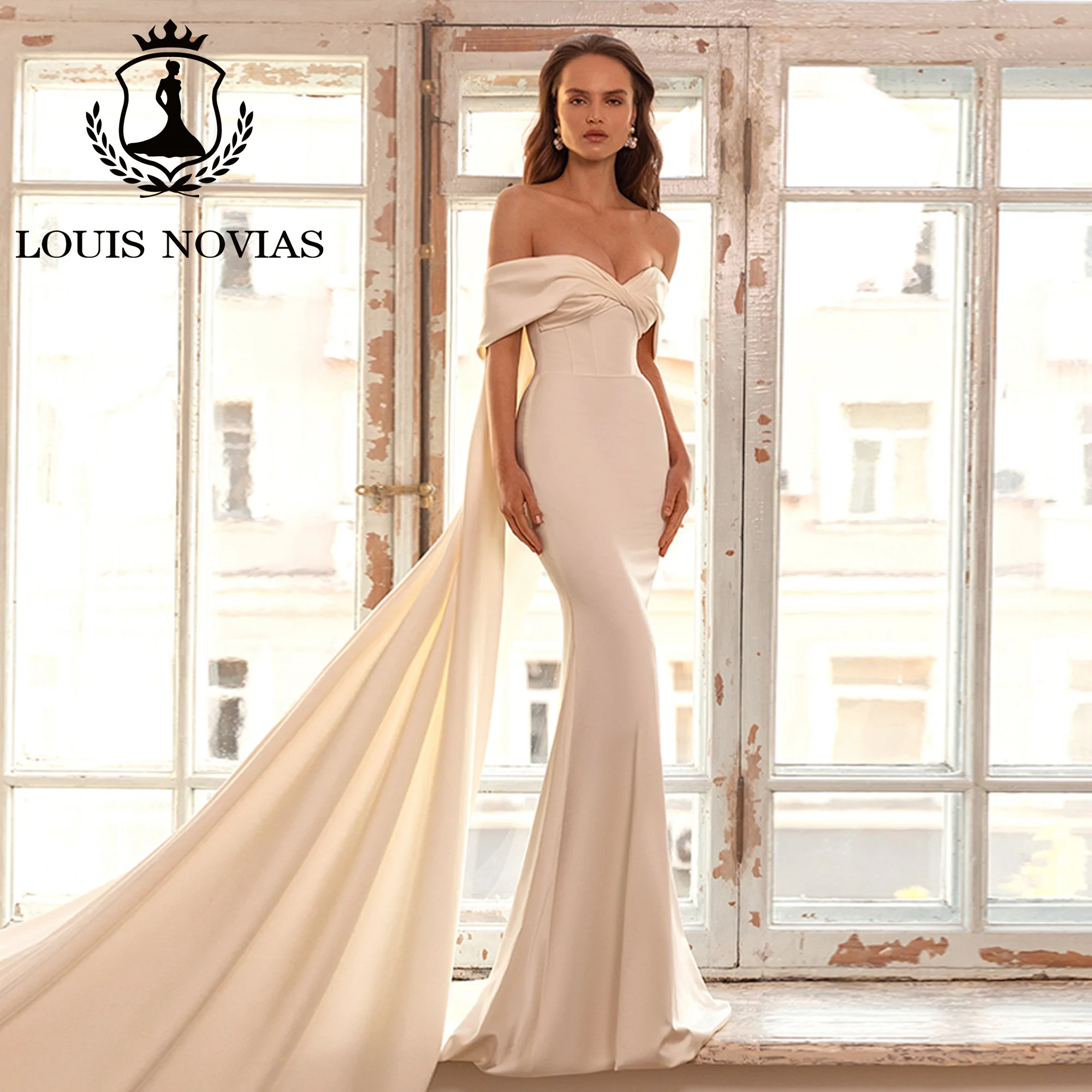 LOUIS NOVIAS Mermaid Wedding Dress Sexy New Glamorous Sweetheart Sleeveless Mit Cape Slim Satin Wedding Gown Vestidos De Novia