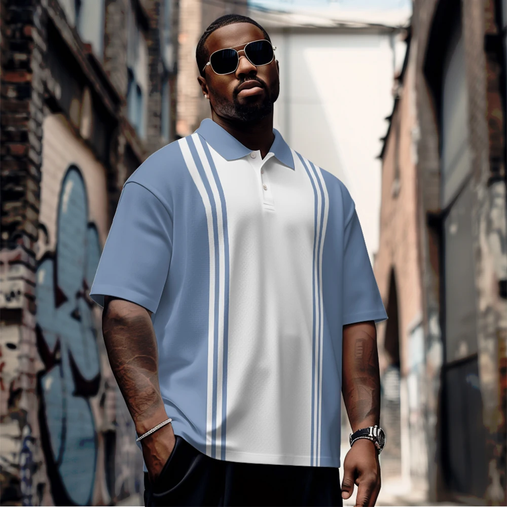 

Summer Men's Polo Shirt Golf Shirt Work Street Polo Collar Classic Short Sleeves Fashion Casual Stripe Button Large Men's Wear