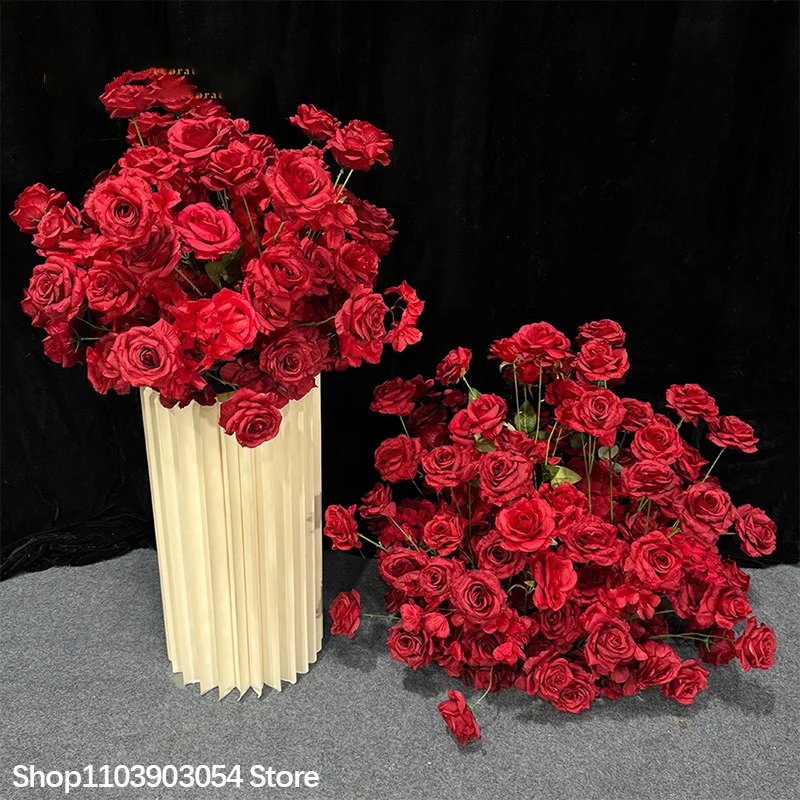 Maßgefertigter Künstlicher Blumenball Rote Rose Hochzeitstisch-Mittelstück Event-Party Bühnen-Dekoration Blumen-Schaufenster-Dekoration 70/30cm – Detail 6