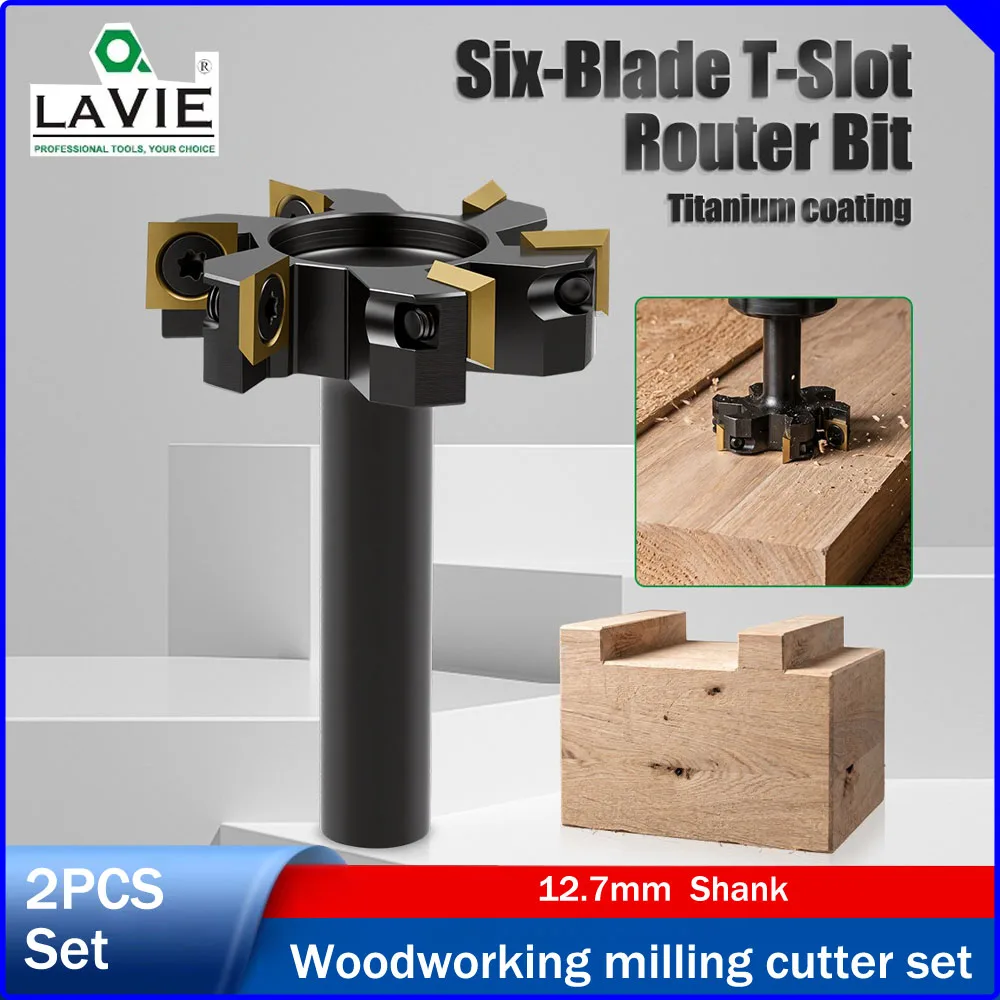 

LAVIE 1/2" Shank Rack-Mount Indexable Spoilboard Cutter,6-Flute Woodworking Router Bit,Grooving Edge Trimming Cutter