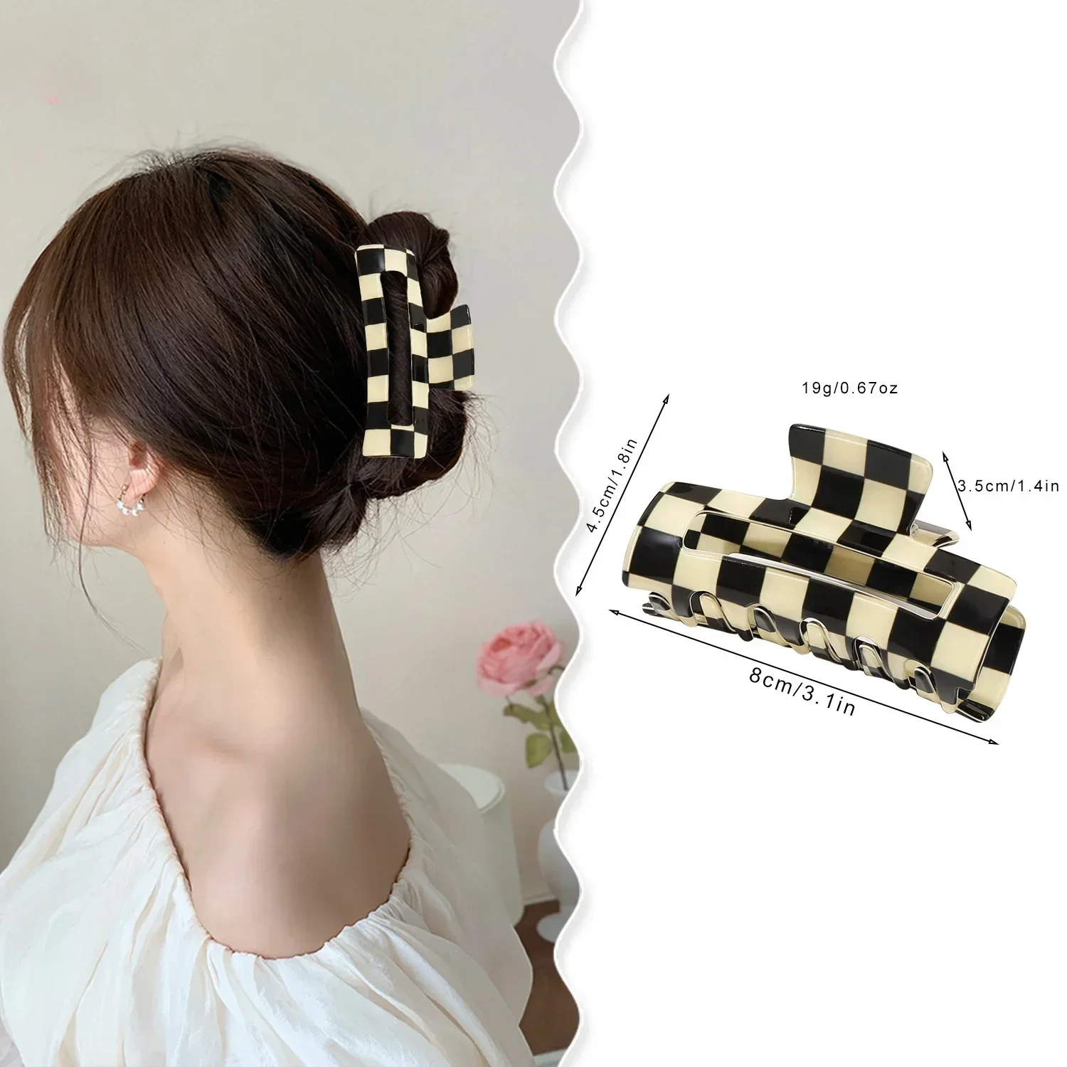 1Pc Geruite Vierkante Haarspeld Modieuze Kleur Bijpassende Vrouwen Rug Van Hoofd Haar Grabber Vakantie Feest Meisje Haaraccessoires Cadeau