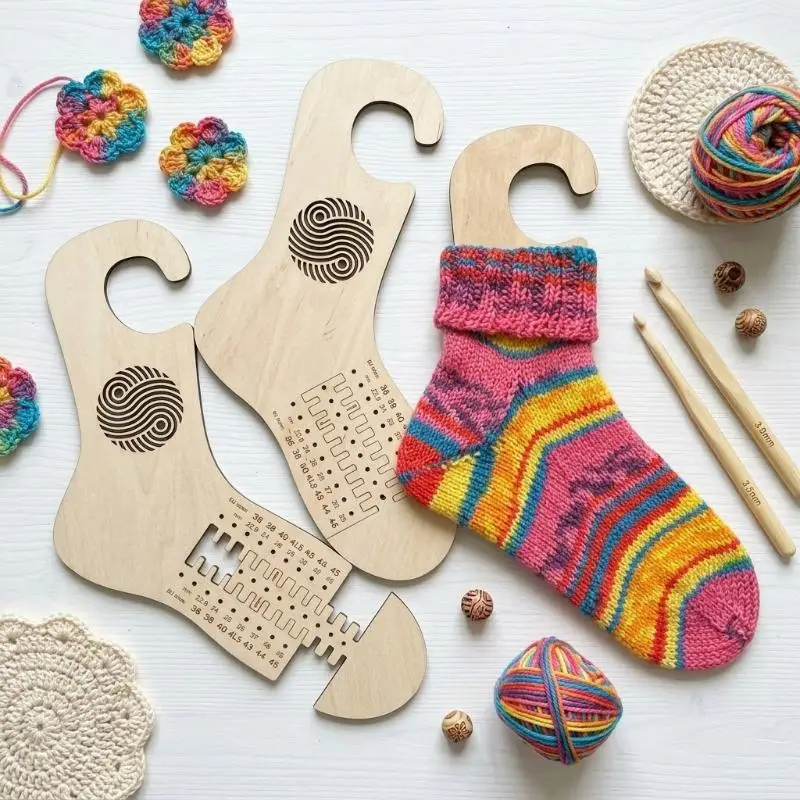 Wooden Sock Blockers With Accurate Size Markings Polished Natural Wood Surface For Knitting Enthusiasts DIY Sock Projects