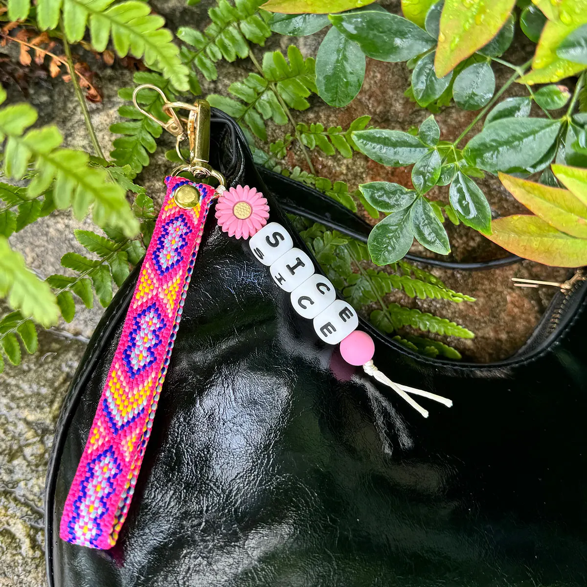 Custom Daisy Keychain, Bohemian Bag Charm