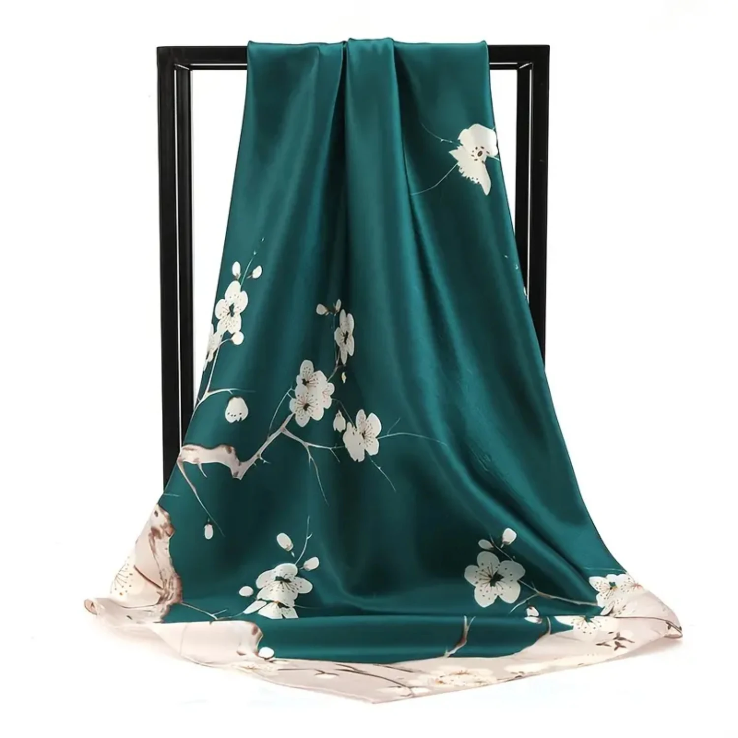 Fashion Flower Print Square Scarf - Women's Winter Warm Imitation Silk Scarf - Perfect Gift for Her
