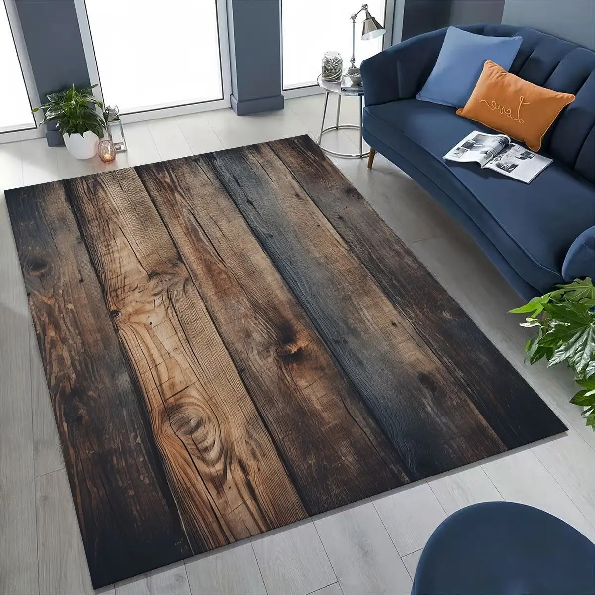 Rainbow Retro Wooden Board Black Brown Wood Grain Rug Carpet for Bedroom Living Room Sofa Home Doormat Decor,Non-slip Floor Mat