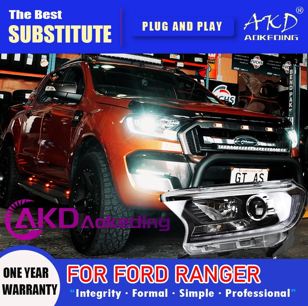 AKD Head Lamp for Ford Ranger LED Headlight 2016-2021 Headlights Ranger DRL Turn Signal High Beam Angel Eye Projector Lens