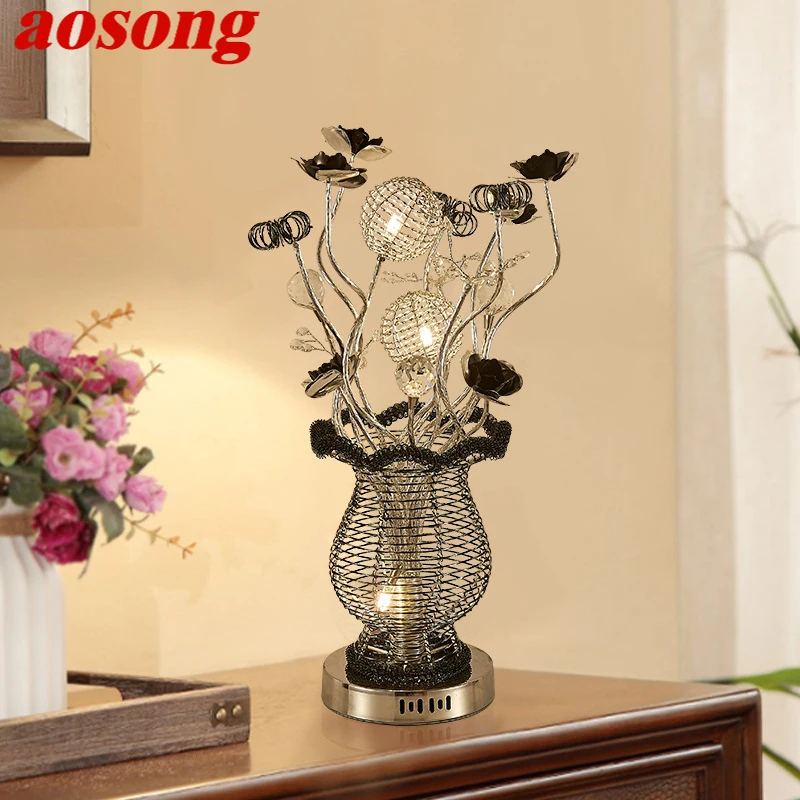 

AOSONG Modern Vase Table Lamp Fashionable Art Black Iiving Room Bedroom Hotel LED Aluminum Wire Decorative Desk Light