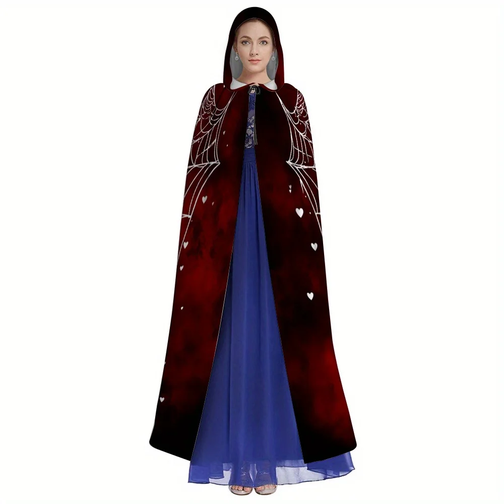 1pc Gothic Spider Wing Cape Costume Adjustable Hooded cloak with Heart Spider Web Design, Lightweight Halloween Costume