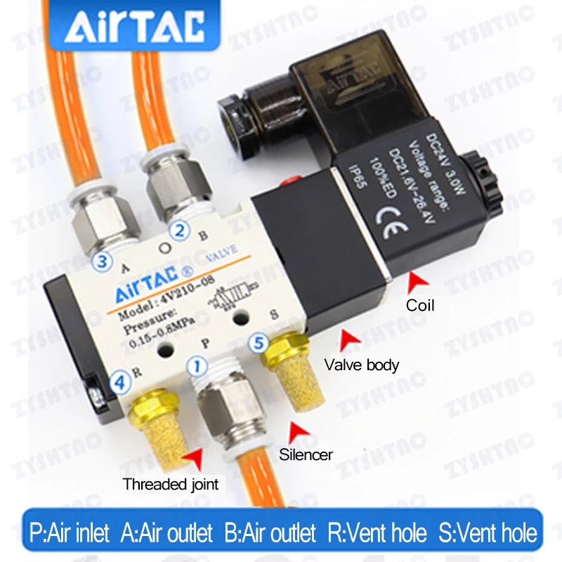 Imagem -04 - Airtac Original Dc12v 24v Ac220v da Combinação 4v21008 da Multi-maneira da Válvula Solenóide com Encaixes Válvulas Solenóides da Posição do Porto 2