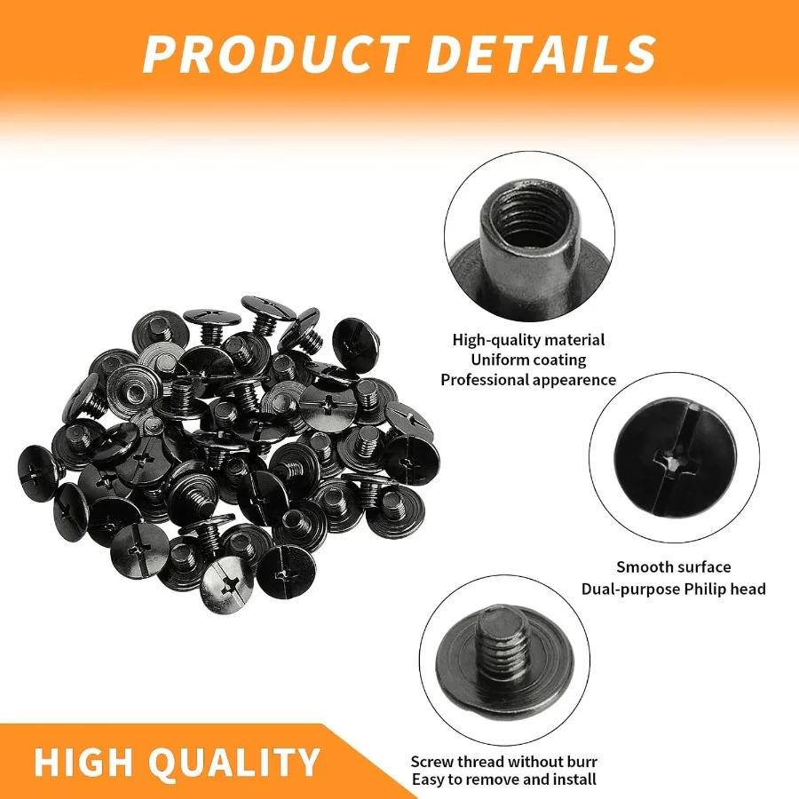 50pcs Chicago Screw 4x6mm Slotted Binding Screws for Rivet Book BindingBlack