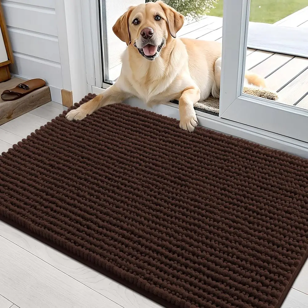

Большой ультра-впитывающий коврик из синели 36x24, нескользящий, моющийся, для улавливания грязи, для прихожих и лежанок для животных, коричневый