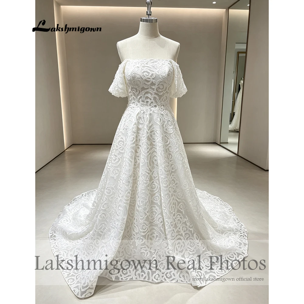 Lakshmigown Blumen-Spitzenkleid mit Off-Shoulder-Ausschnitt 2027 Echte Fotos Korsett-Mieder Modisches Brautkleid nach Maß – Detail 5