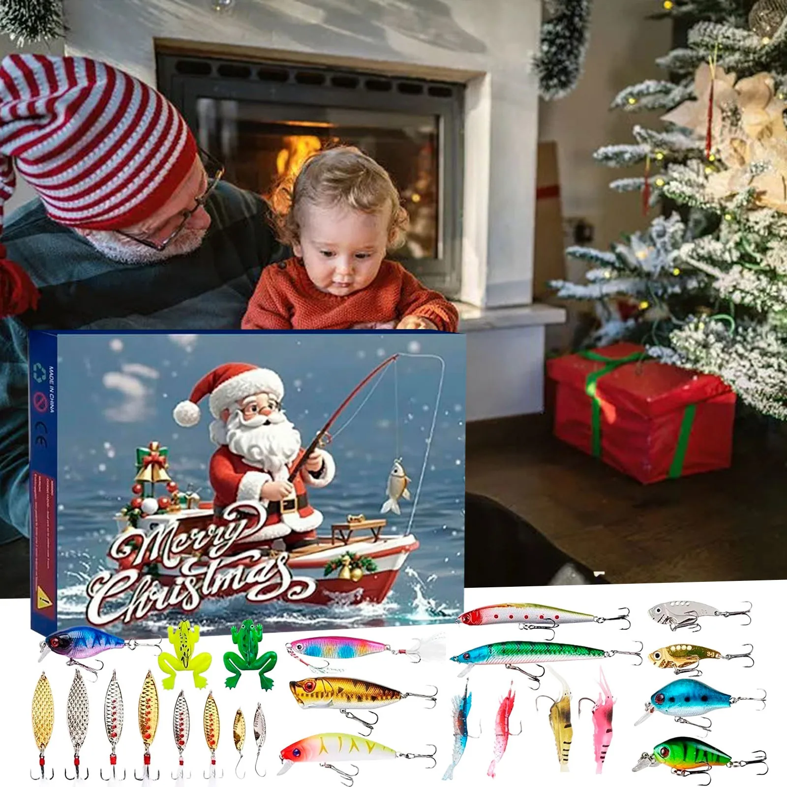 Fishing Advent Calendar 2024 Adult Men Teen Boys 24 Days Christmas Countdown Advent Calendar Fishing Tackle Set 3D Sand Watch