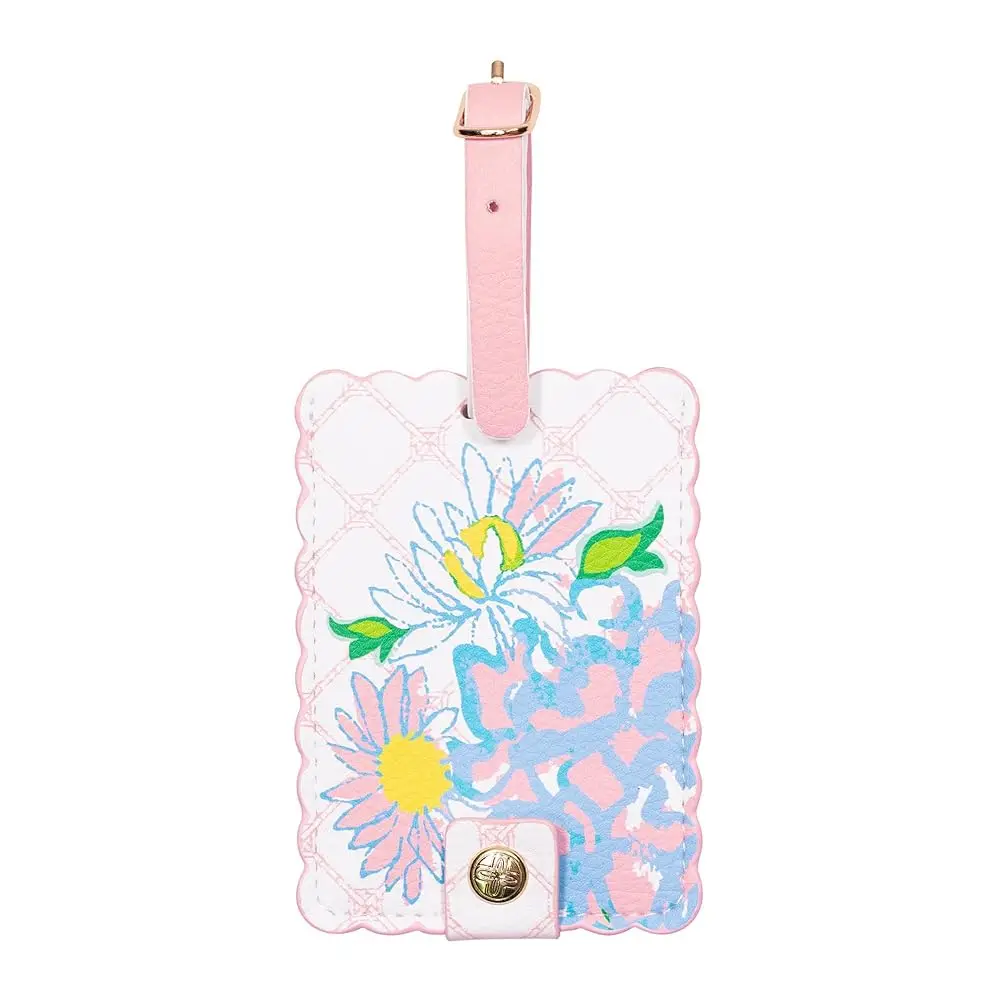 

Scalloped Leatherette Luggage Tag with Secure Strap, Colorful Suitcase Identifier for Travel, Lilly Garden Home
